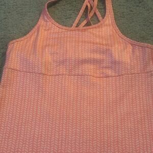 COLUMBIA Omni-wick Stretchy Criss Cross Back SHELF BRA SMALL. Orange /pink